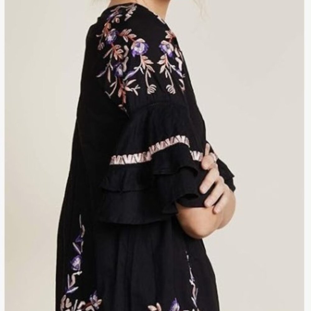 Free People Black Dress w/ Floral Embroidery - Picture 4 of 10